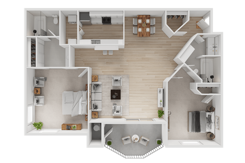 Floor plan for 2 beds, 2 baths, 960 sqft